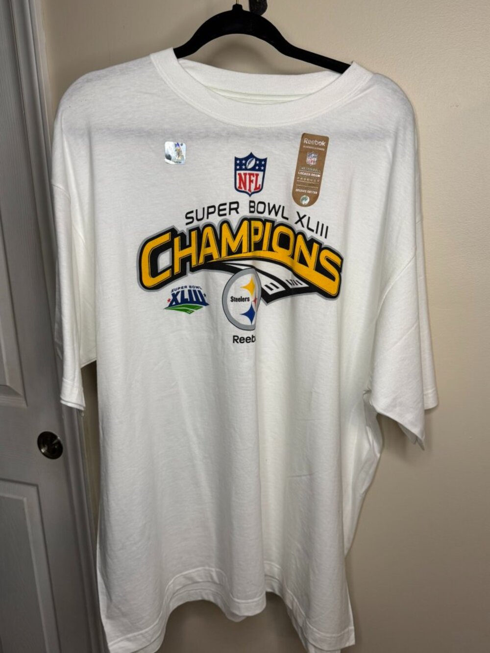 Reebok Size 2XL NFL Steelers Super Bowl XLIII Champions Shirt White